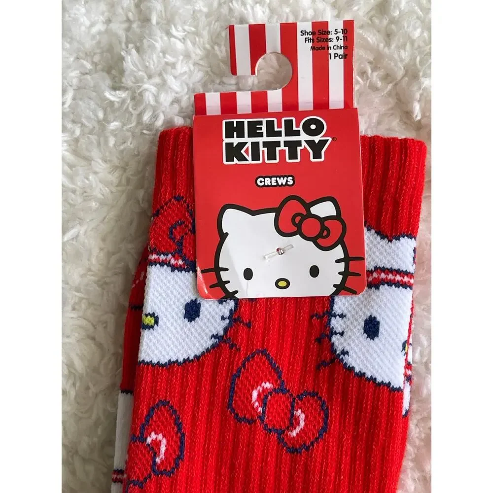 Sanrio Hello Kitty Red Crew Socks Mid Calf Size 5-10 Valentine's NEW Sanrio
